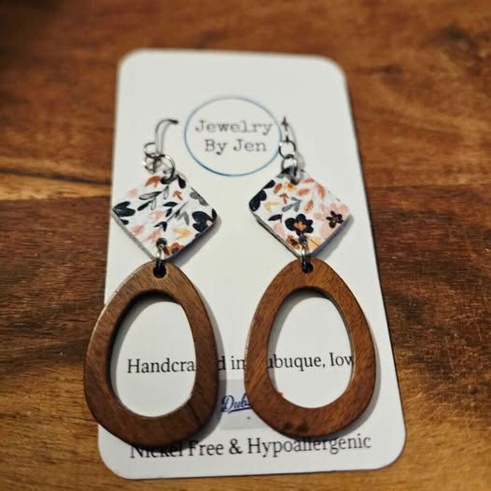 Floral Wood Dangle Earrings Jewelry by Jen